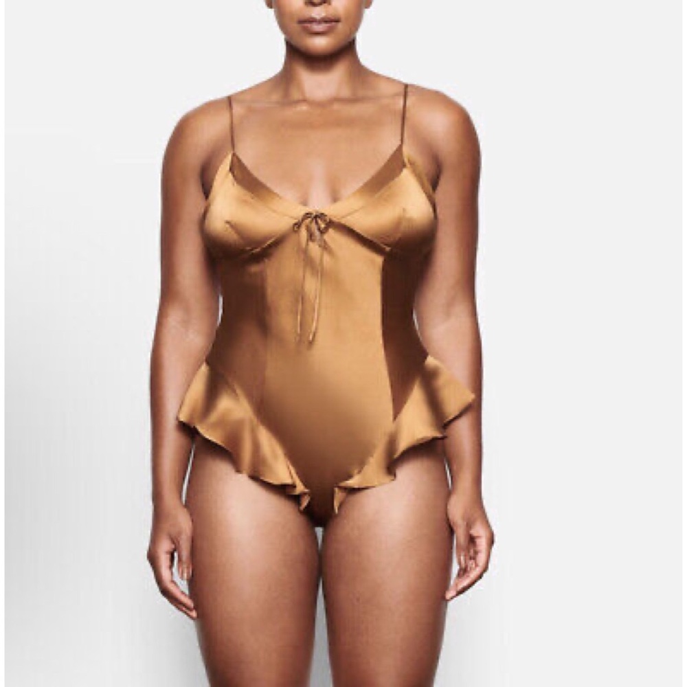 NWT Skims Silk Bronze Teddy Romper Lingerie
